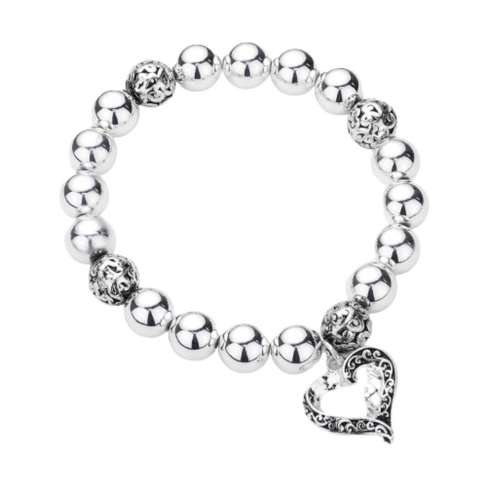 Antique Metal Open Heart Charm Stretch Bracelet
